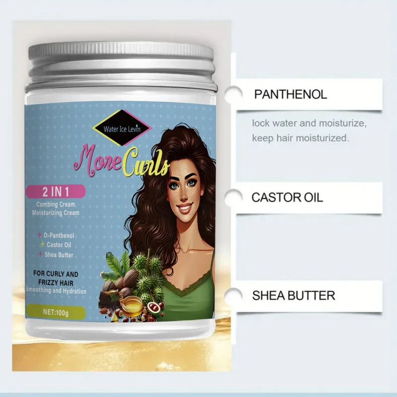 Water Ice Levin 2-in-1 Combing & Moisturizing Cream 100g for Curly Frizzy Hair with D-Panthenol & Shea Butter