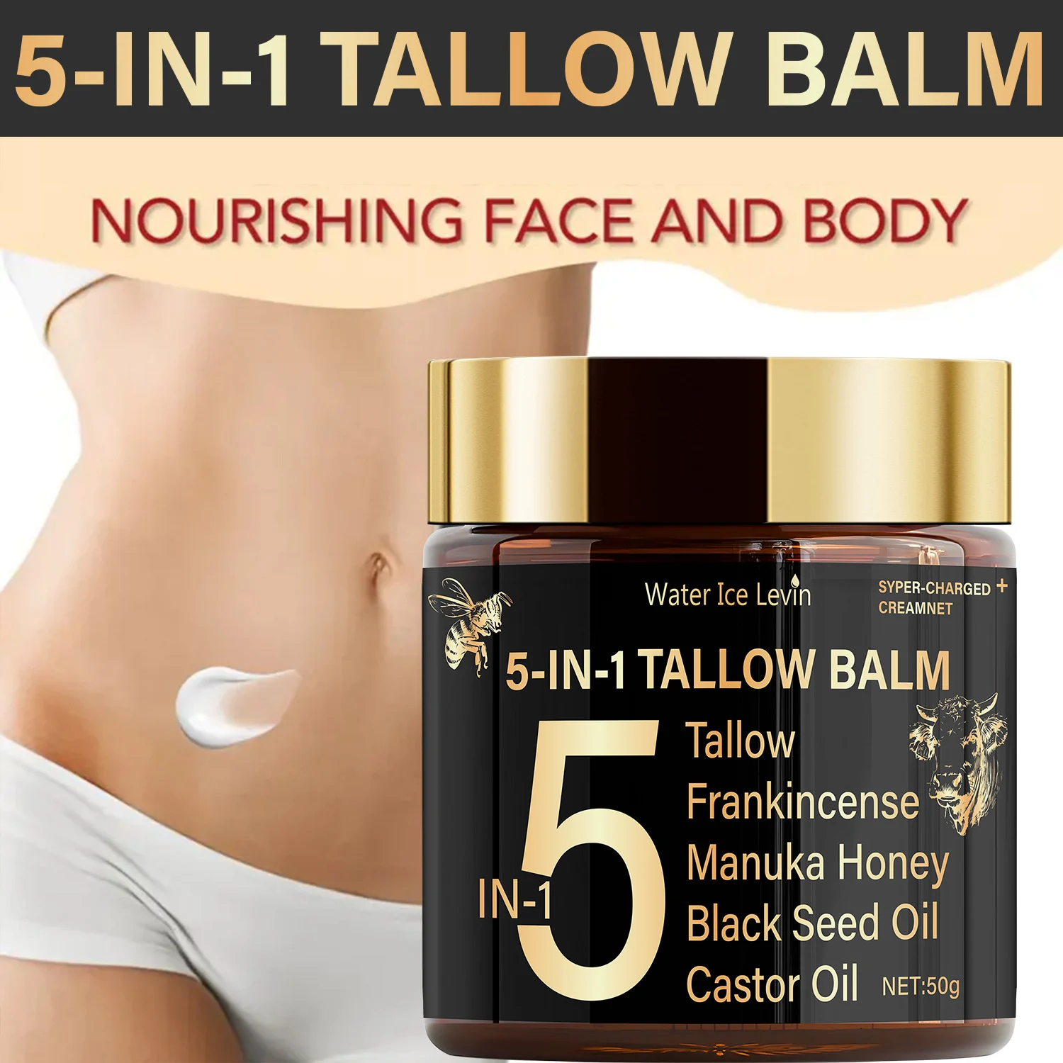 5-in-1 Tallow Balm with Manuka Honey & Frankincense - Hydrating Firming Cream 50g 3 tallow balm face body cream spu964697643033 desc 3