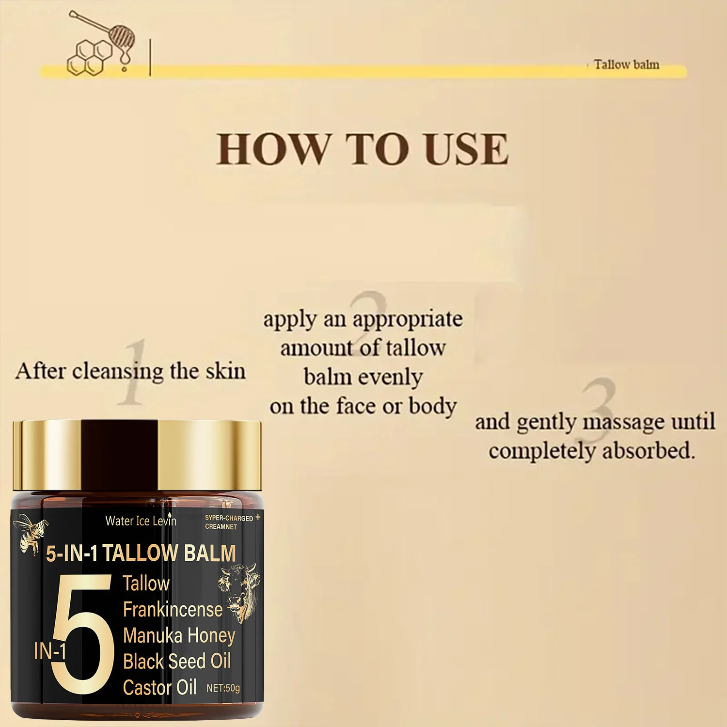 5-in-1 Tallow Balm with Manuka Honey & Frankincense - Hydrating Firming Cream 50g 7 tallow balm face body cream spu964697643033 desc 7